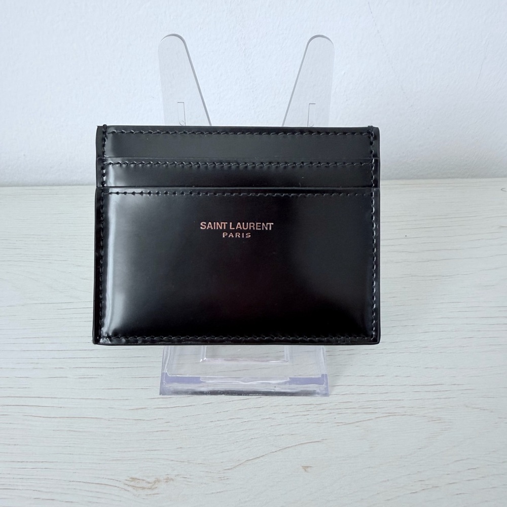 Saint Laurent Black Patent Leather Card Case with Gold Logo